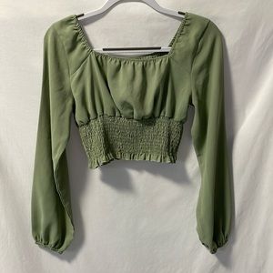Shein super soft cropped shirt with elastic around ribcage in sage green